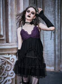 ROMWE PUNK Contrast Lace Cami Top - Multicolor - View 1