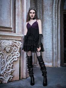 ROMWE PUNK Contrast Lace Cami Top - Multicolor - View 3