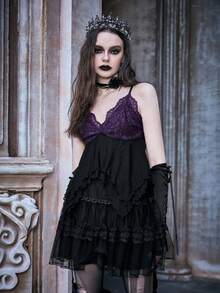 ROMWE PUNK Contrast Lace Cami Top - Multicolor - View 5