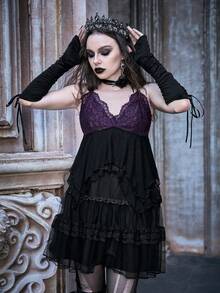 ROMWE PUNK Contrast Lace Cami Top - Multicolor - View 6