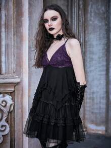 ROMWE PUNK Contrast Lace Cami Top - Multicolor - View 7