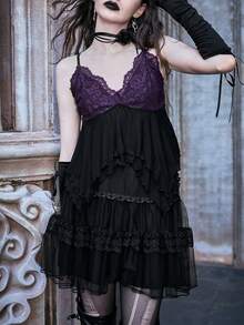 ROMWE PUNK Contrast Lace Cami Top - Multicolor - View 8