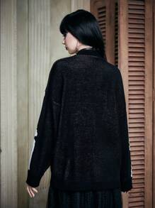 ROMWE PUNK 骷髅图案落肩开衫（无吊带背心）学校 - 黑與白 - 查看 2