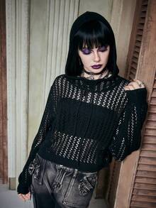 ROMWE PUNK 1 Miếng Chất rắn Xu hướng: Cắt giảm Áo len - màu đen - Xem 4