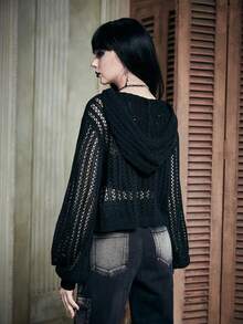 ROMWE PUNK 1 Miếng Chất rắn Xu hướng: Cắt giảm Áo len - màu đen - Xem 2