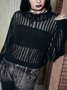 ROMWE PUNK 1 Miếng Chất rắn Xu hướng: Cắt giảm Áo len - màu đen - Xem 1