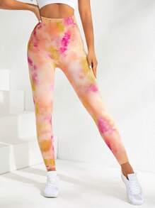 Yoga Funny 紮染寬腰帶運動打底褲 - 彩色 - 查看 2