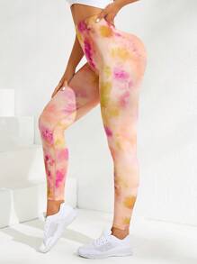 Yoga Funny 紮染寬腰帶運動打底褲 - 彩色 - 查看 3