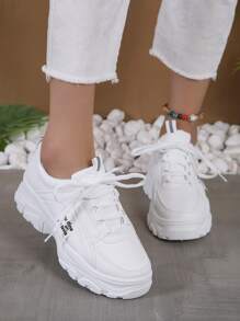 運動老爹鞋適用於女士字母貼飾前綁帶運動鞋