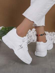 運動老爹鞋適用於女士字母貼飾前綁帶運動鞋