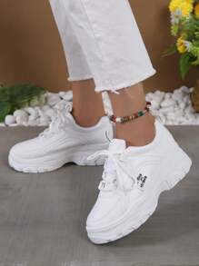 運動老爹鞋適用於女士字母貼飾前綁帶運動鞋