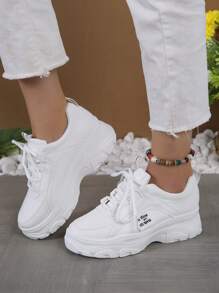 運動老爹鞋適用於女士字母貼飾前綁帶運動鞋