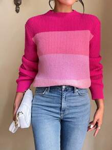 EMERY ROSE Colour Block Mock Neck Jumper - Hot Pink - View 3