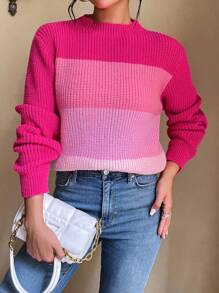 EMERY ROSE Colour Block Mock Neck Jumper - Hot Pink - View 4