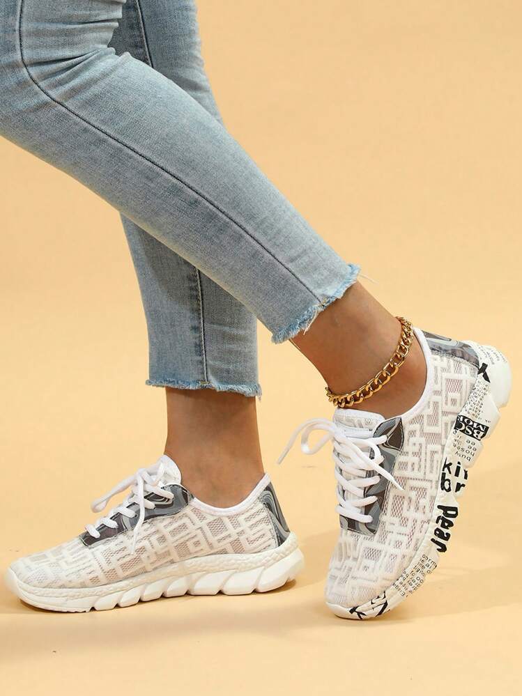 Zapatillas Deportivas Ligeras Para Mujer - Transpirables, De Malla, Con Estampado De Piña, Ideales Para Caminar