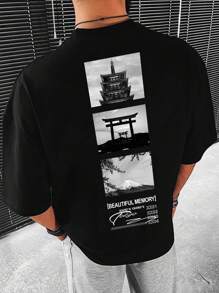 Manfinity Homme Men Slogan Graphic Drop Shoulder Tee - Black - View 3