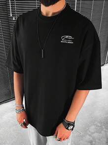 Manfinity Homme Men Slogan Graphic Drop Shoulder Tee - Black - View 2