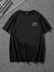 Manfinity Homme Men Slogan Graphic Drop Shoulder Tee - Black - View 5