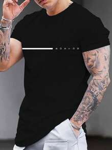 Manfinity Homme Hombres Camiseta con estampado de letra - Negro - Ver 1