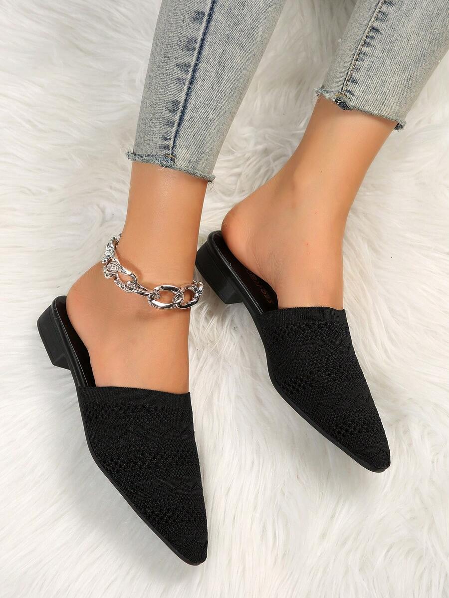 女士們極簡風格尖頭穆勒鞋,平底 - 黑色 - 查看 1