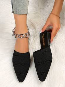 女士們極簡風格尖頭穆勒鞋,平底 - 黑色 - 查看 2