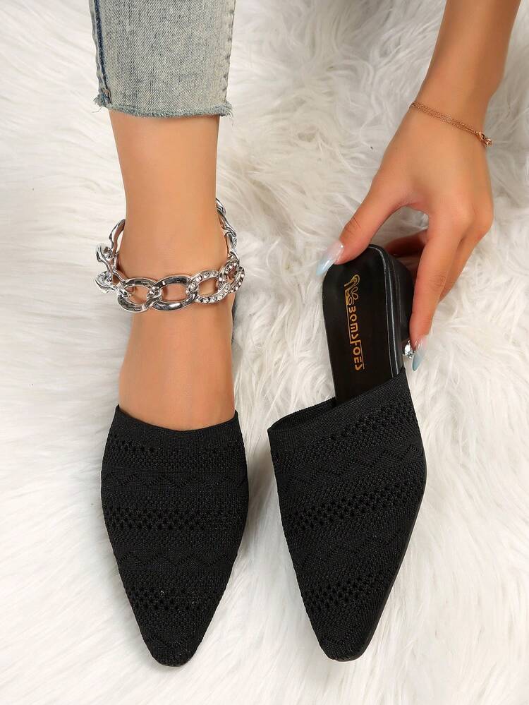 女士們極簡風格尖頭穆勒鞋,平底 - 黑色 - 查看 2