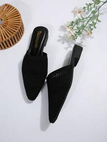 女士們極簡風格尖頭穆勒鞋,平底 - 黑色 - 查看 3