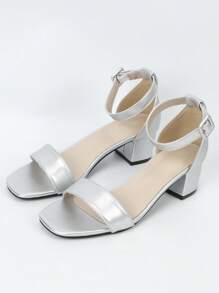 Women Summer Flat, Chunky, High Heel Simple Toe Strap Sandals In Gold, Silver, Black, Apricot Colors