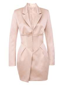 Women Blazers Membungkus Plicated Plain Anggun - Aprikot - View 10
