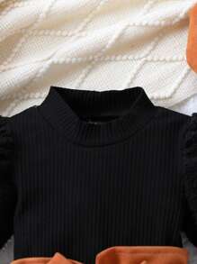 SHEIN Playful Pals Đứa bé gái Cổ giả Tay áo Áo thun & Kiểu thềm Eo Viền không đối xứng Thắt lưng Váy & Mũ - Nhiều màu - Xem 6