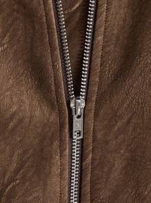 Manfinity VCAY Loose Fit Men's Zip Up Teddy Lined Hooded Jacket Without Tee - Brown - View 4