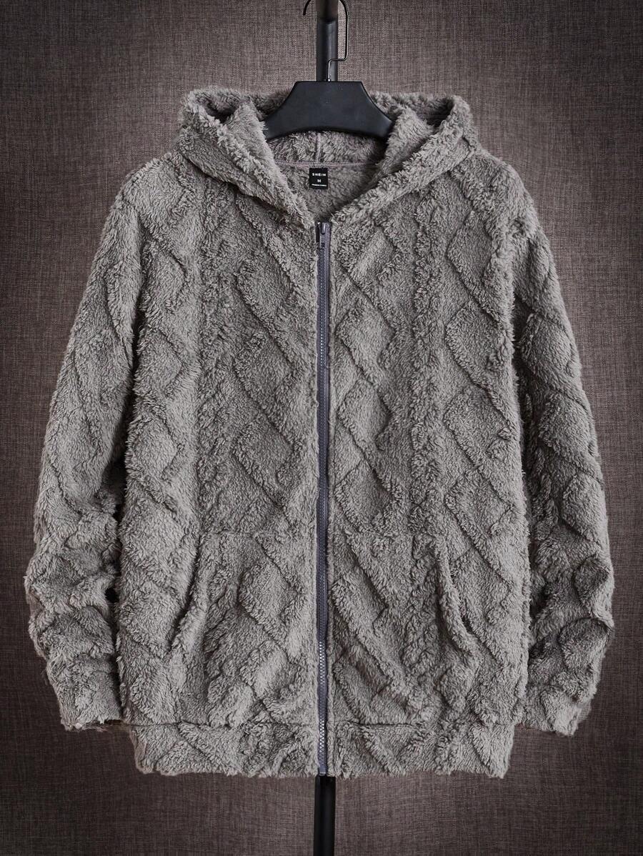 GENTILAND Men Zip Up Hooded Teddy Sweatshirt - Grey - View 1