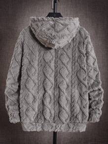 GENTILAND Men Zip Up Hooded Teddy Sweatshirt - Grey - View 2