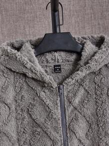 GENTILAND Men Zip Up Hooded Teddy Sweatshirt - Grey - View 3