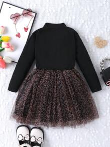 SHEIN Rochie dintr-o singură piesă pentru fetiță, ocazională, minimalistă, distractivă, cu imprimeu leopard, potrivită pentru toamnă și iarnă