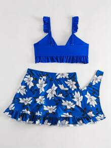 Swim Lushoire 3pcs/Set Random Print Bikini Swimsuit For Beach Vacation - Blue - View 6