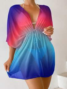 Ombre Drawstring Waist Kimono - Multicolor - View 1