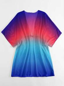 Ombre Drawstring Waist Kimono - Multicolor - View 2