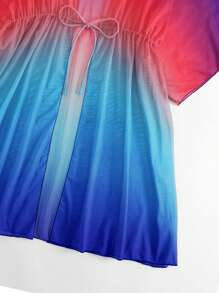 Ombre Drawstring Waist Kimono - Multicolor - View 3