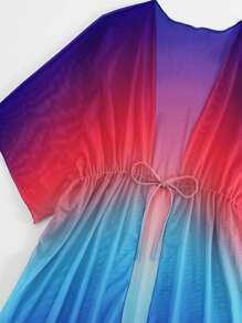 Ombre Drawstring Waist Kimono - Multicolor - View 4