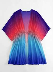 Ombre Drawstring Waist Kimono - Multicolor - View 5