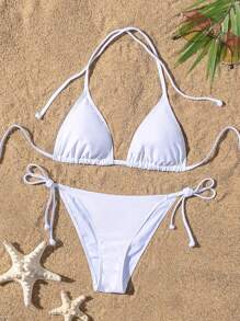 Swim Basics Summer Beach Halter Triangle Tie Side Bikini Set