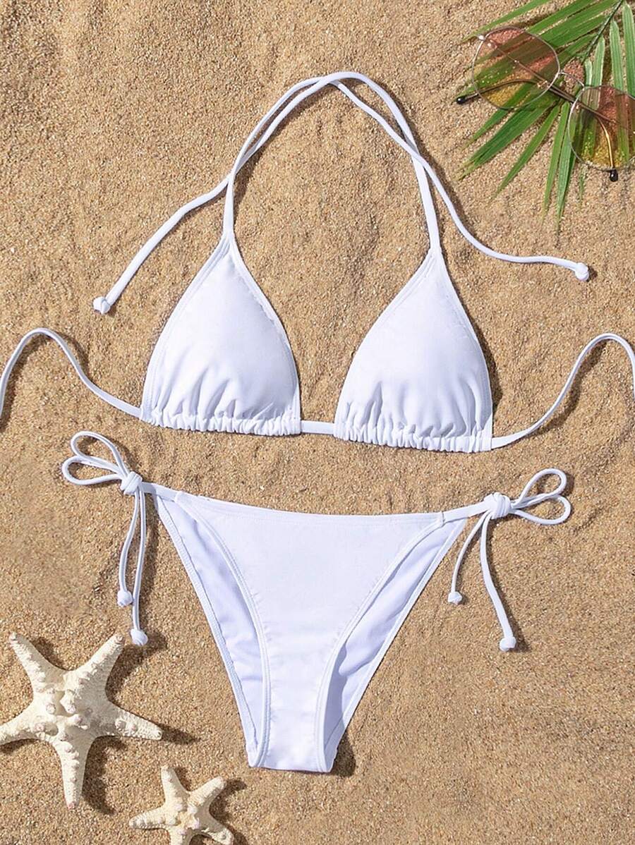 Swim Basics Summer Beach Halter Triangle Tie Side Bikini Set