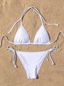 Swim Basics Summer Beach Halter Triangle Tie Side Bikini Set