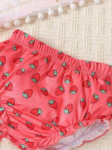 女嬰前蝴蝶結荷葉邊上衣和短褲＆ 頭巾