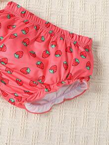 女嬰前蝴蝶結荷葉邊上衣和短褲＆ 頭巾