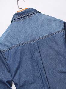 Manfinity Homme 男士大码翻蓋口袋牛仔襯衫不帶T恤 - 深色水洗藍 - 查看 3