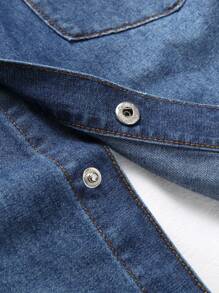 Manfinity Homme 男士大码翻蓋口袋牛仔襯衫不帶T恤 - 深色水洗藍 - 查看 4