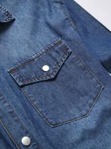 Manfinity Homme 男士大码翻蓋口袋牛仔襯衫不帶T恤 - 深色水洗藍 - 查看 6