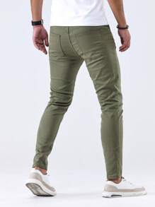 Manfinity Homme Hombres Jeans ajustados unicolor - Verde militar - Ver 2